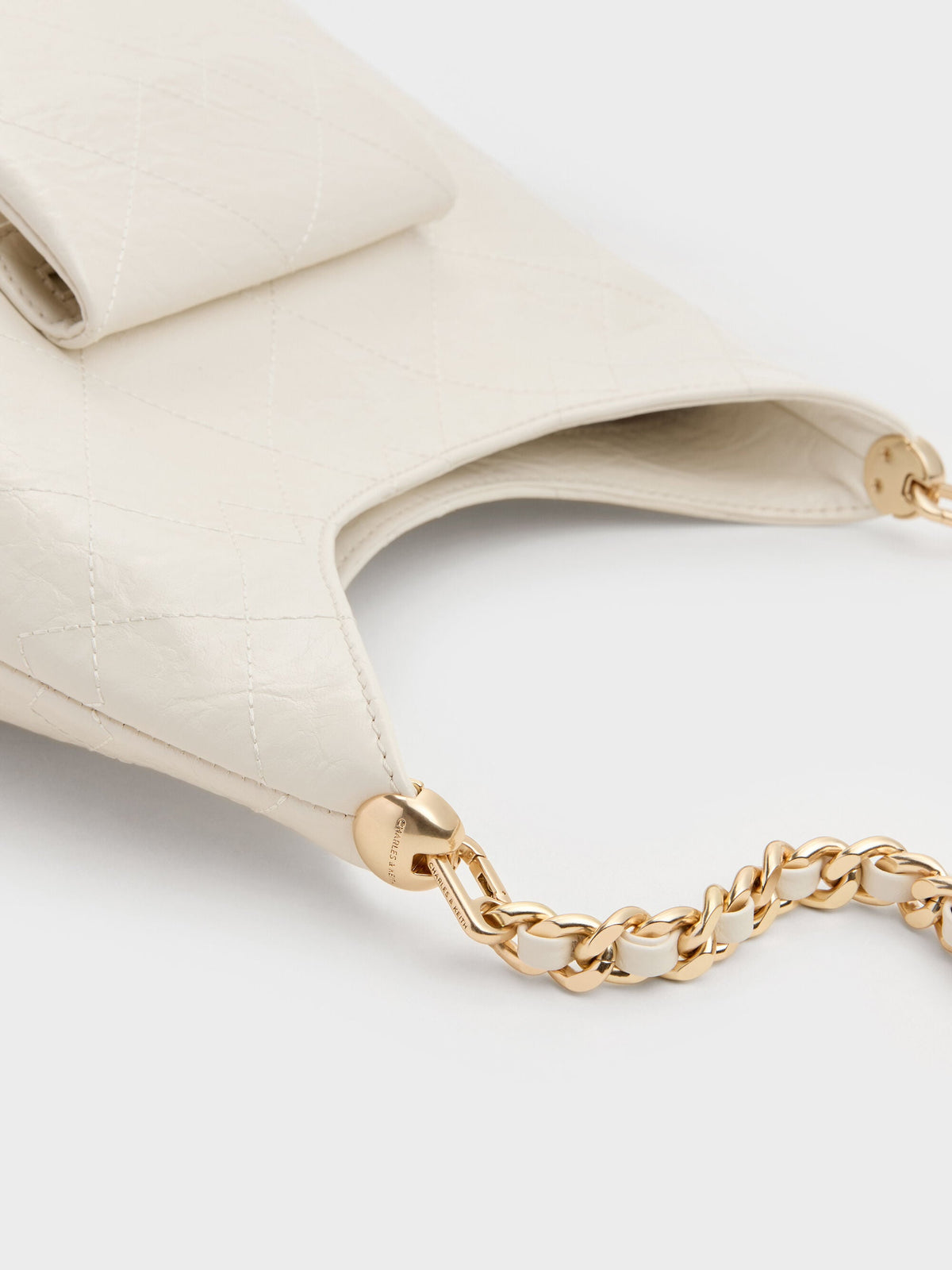 Duo Quilted Front-Pocket Chain Hobo Bag - Cream | CHARLES & KEITH