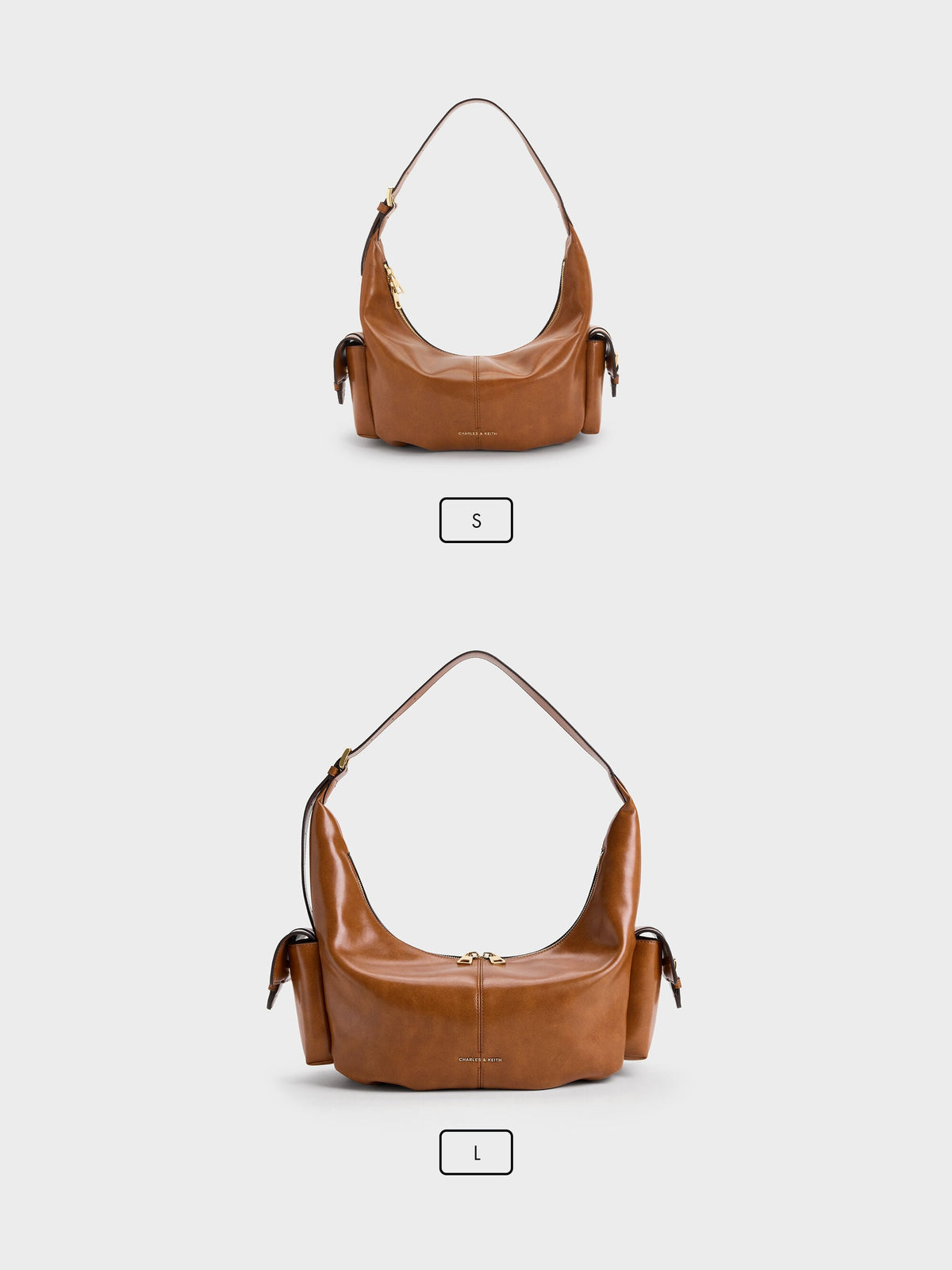 Large Bessie Side-Pocket Hobo Bag - Distressed Tan | CHARLES & KEITH