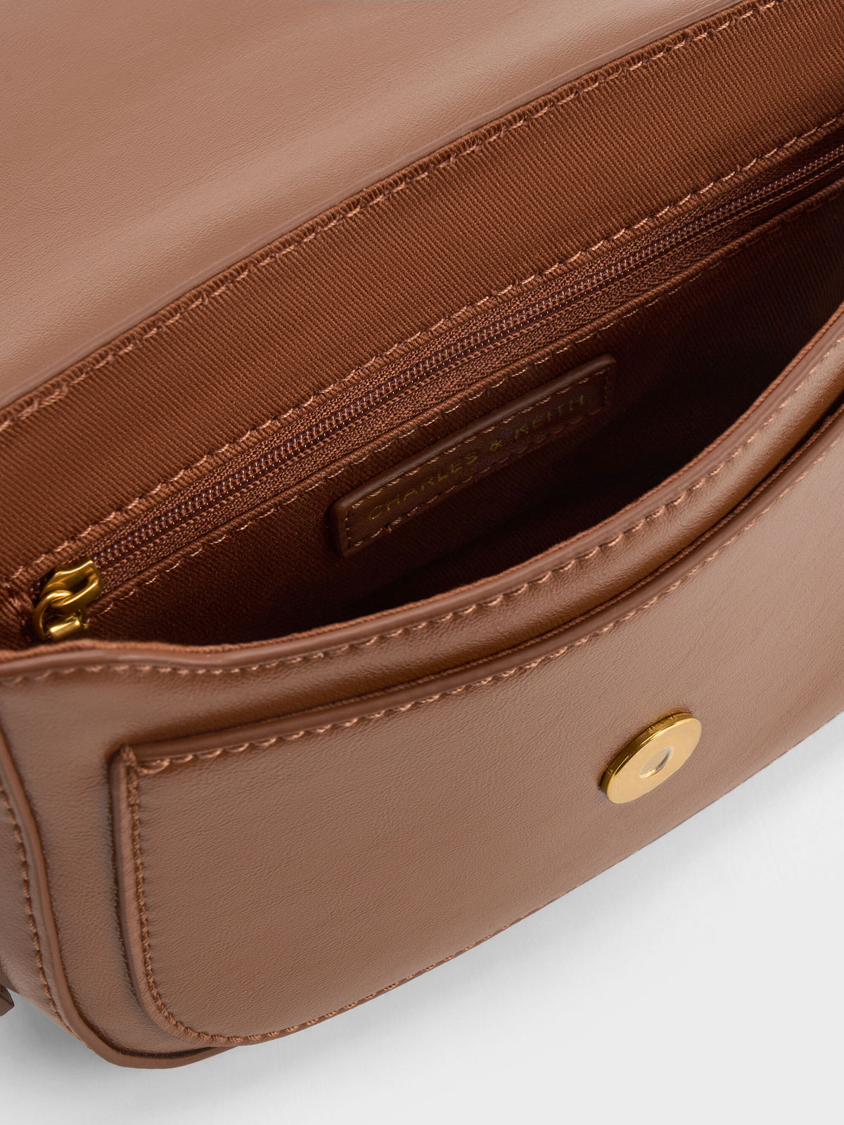 Gwynne Metallic-Accent Crossbody Bag - Chocolate | CHARLES & KEITH
