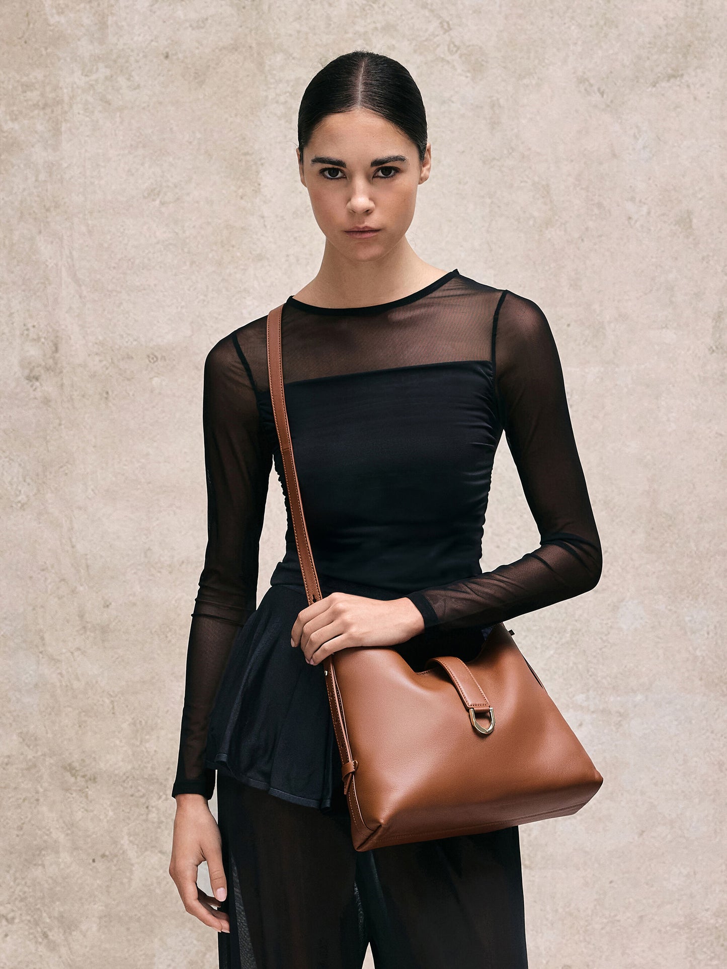 Gabine Leather Belted Hobo Bag - Chocolate | CHARLES & KEITH