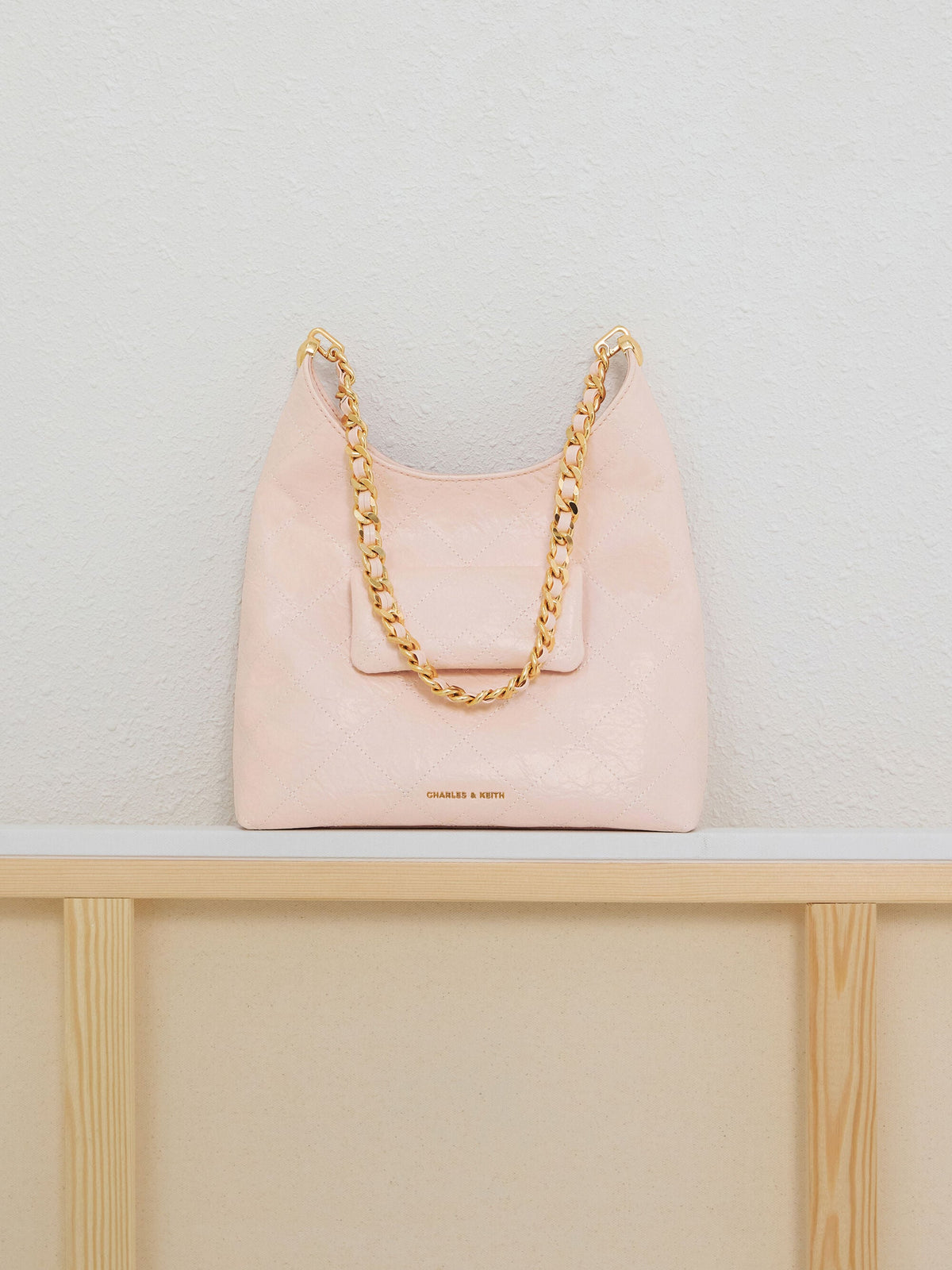 Duo Quilted Front-Pocket Chain Hobo Bag - Soft Pink | CHARLES & KEITH
