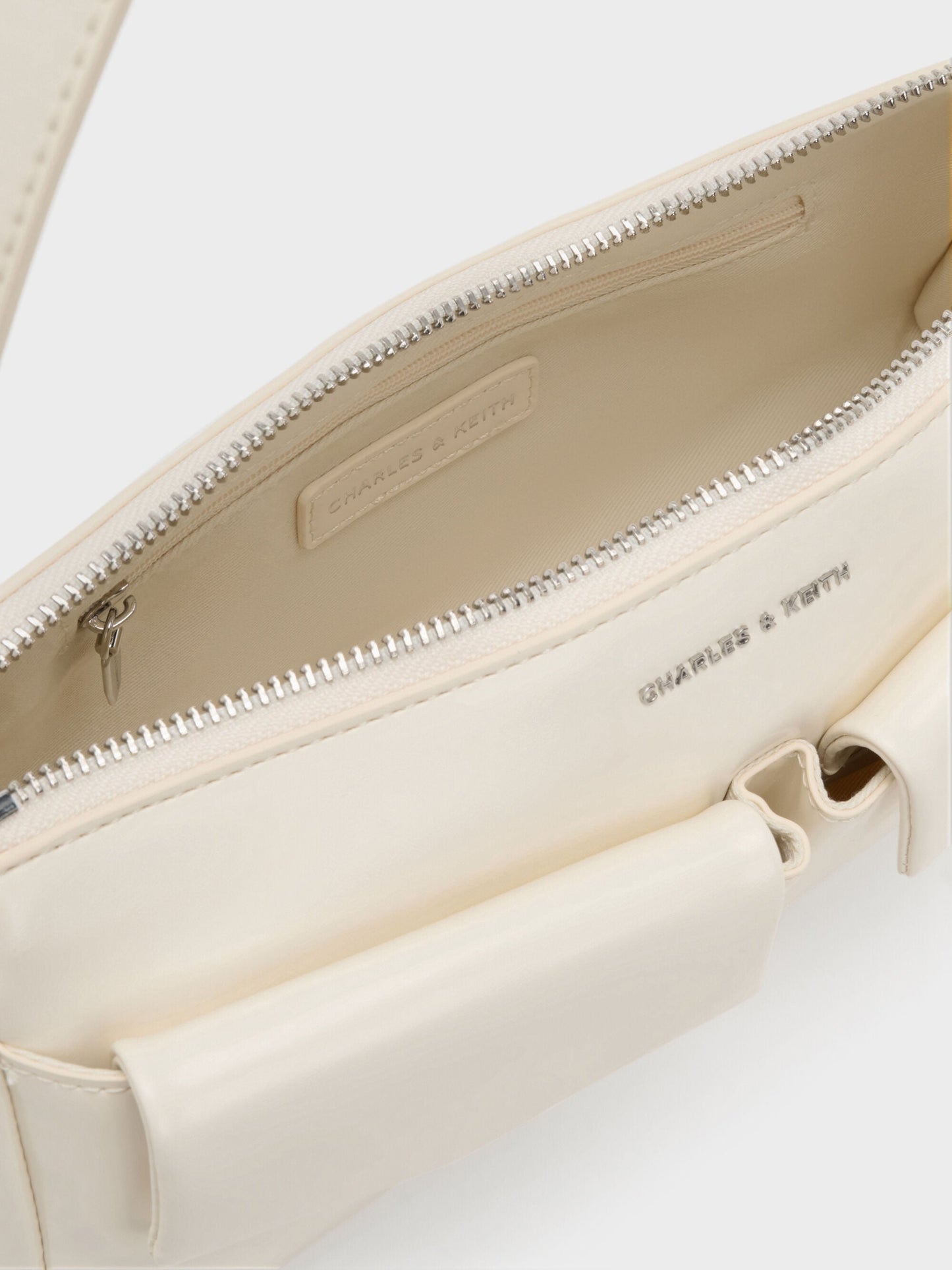 Rachel Front-Pocket Chain Shoulder Bag - Cream | CHARLES & KEITH