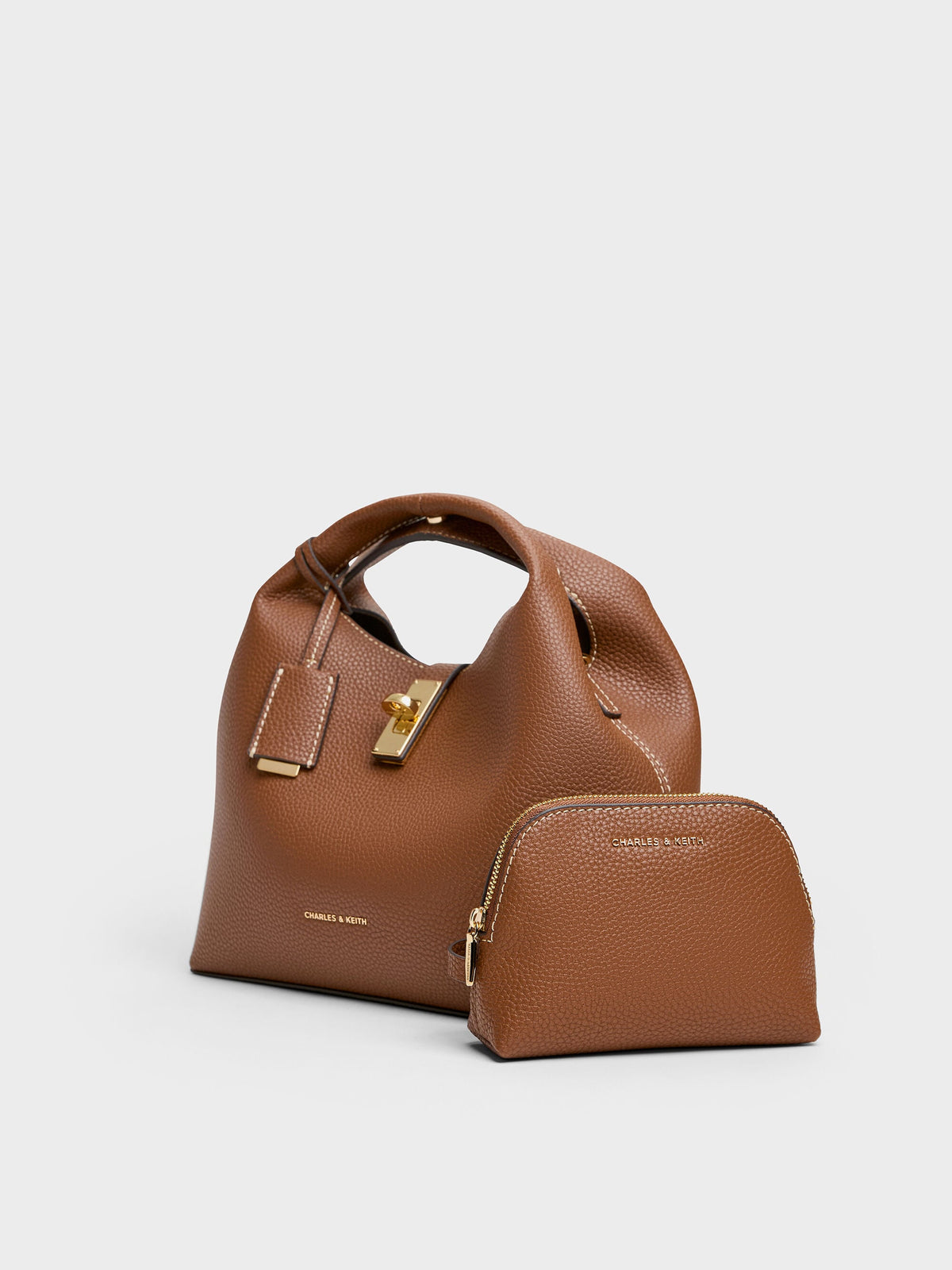 Chance Turn-Lock Bucket Bag - Chocolate | CHARLES & KEITH