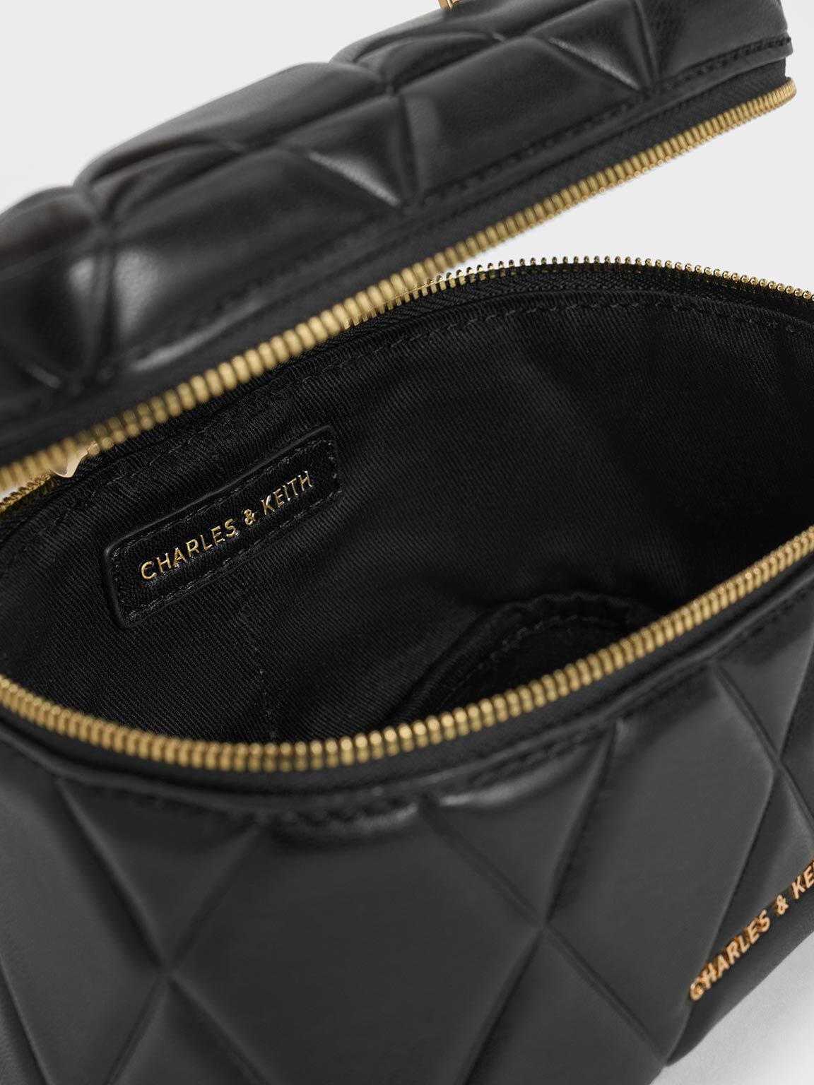 Arwen Quilted Top Handle Vanity Bag - Black | CHARLES & KEITH