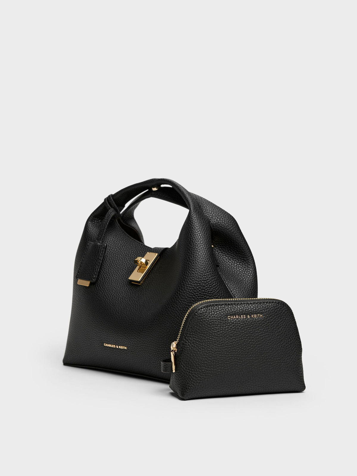 Chance Turn-Lock Bucket Bag - Black | CHARLES & KEITH