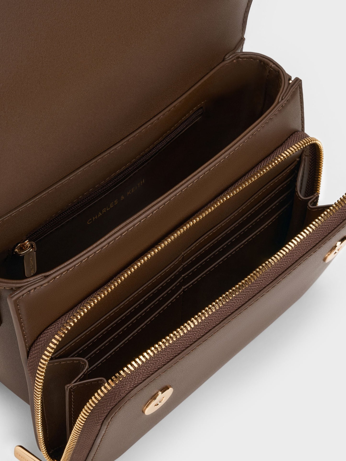Octavia Front Flap Top Handle Bag - Dark Brown | CHARLES & KEITH