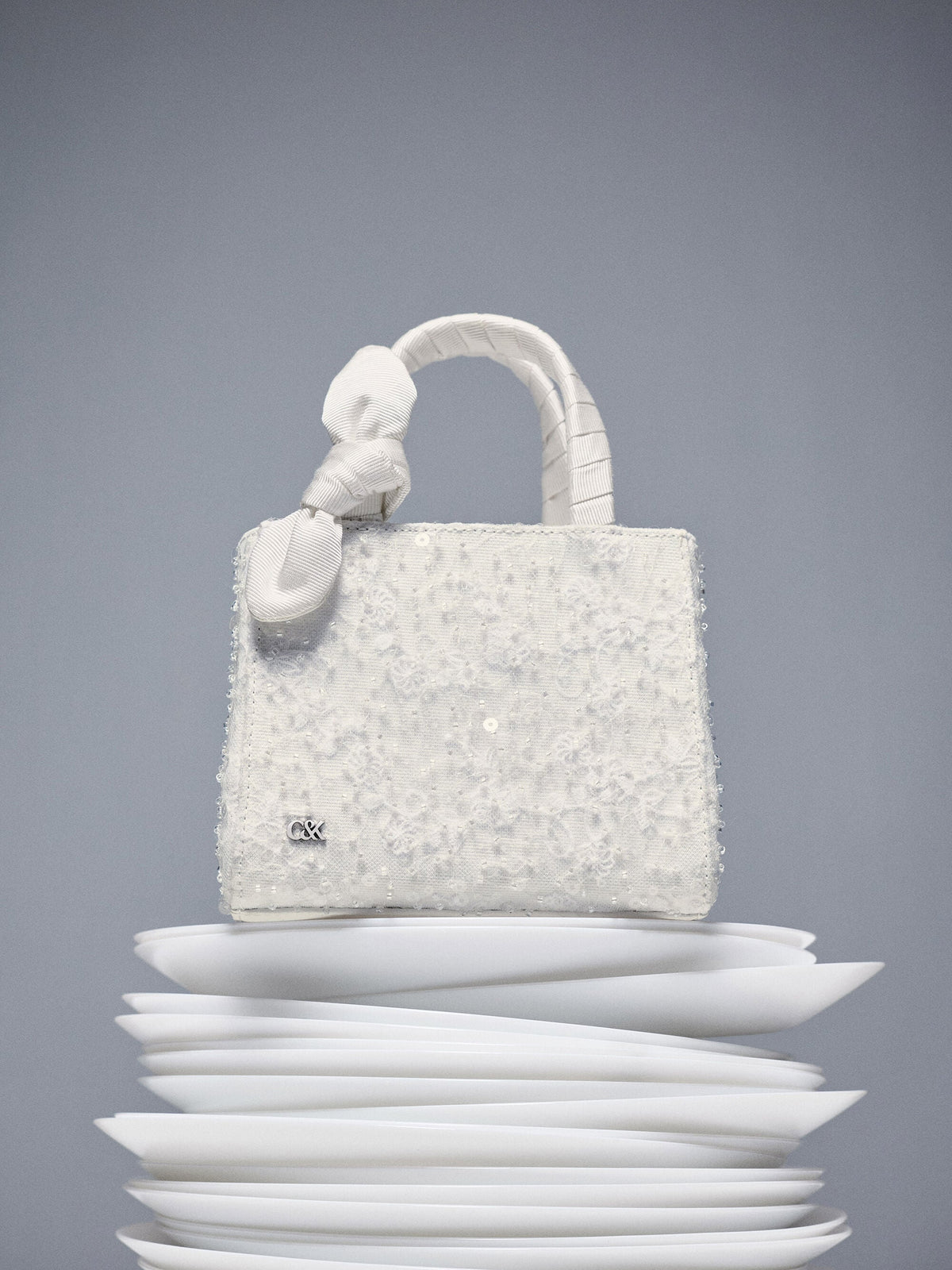 Albany Embroidered-Mesh Beaded Mini Bag - White | CHARLES & KEITH