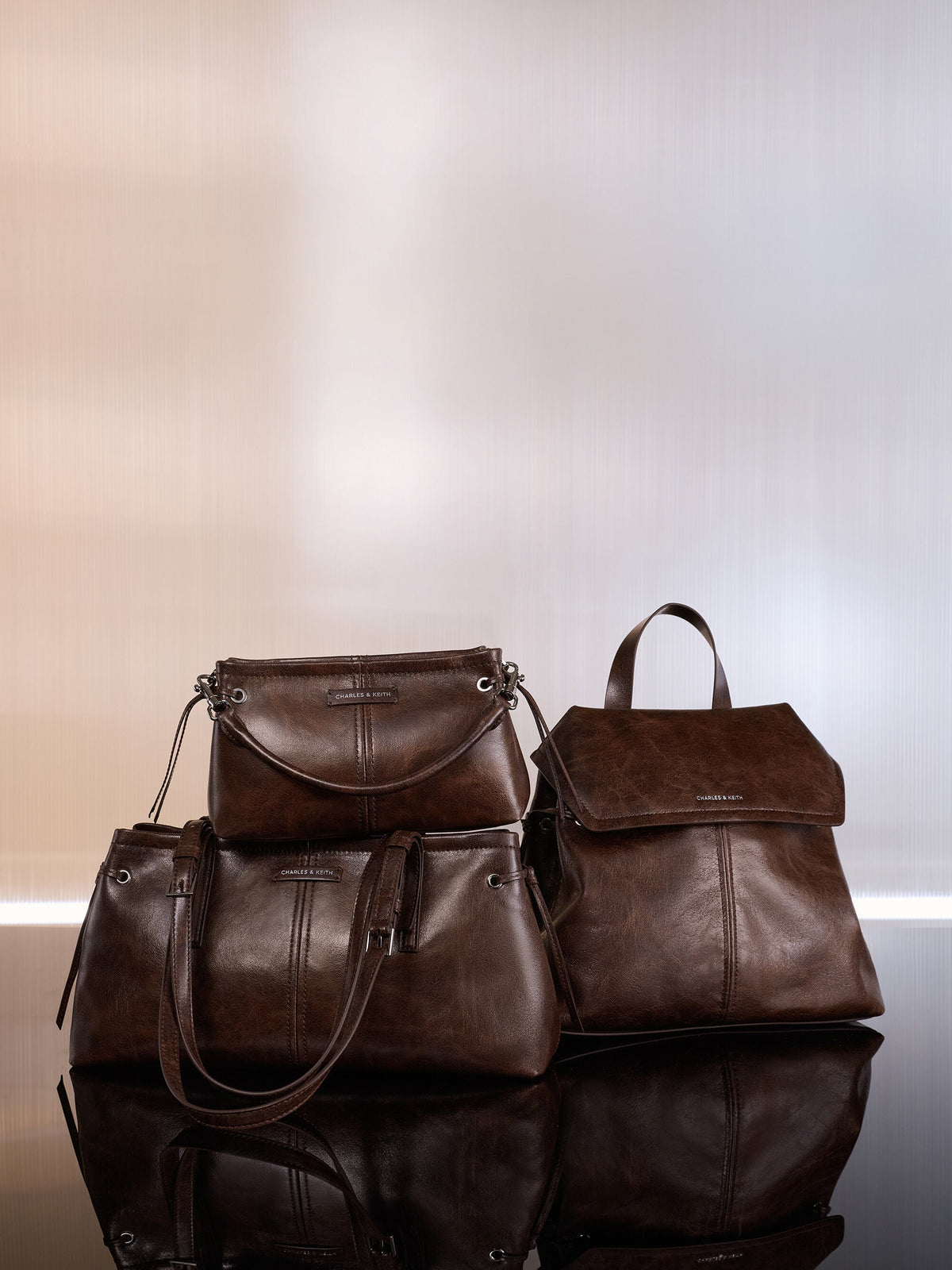 Noane Top Handle Bag - Distressed Coffee | CHARLES & KEITH