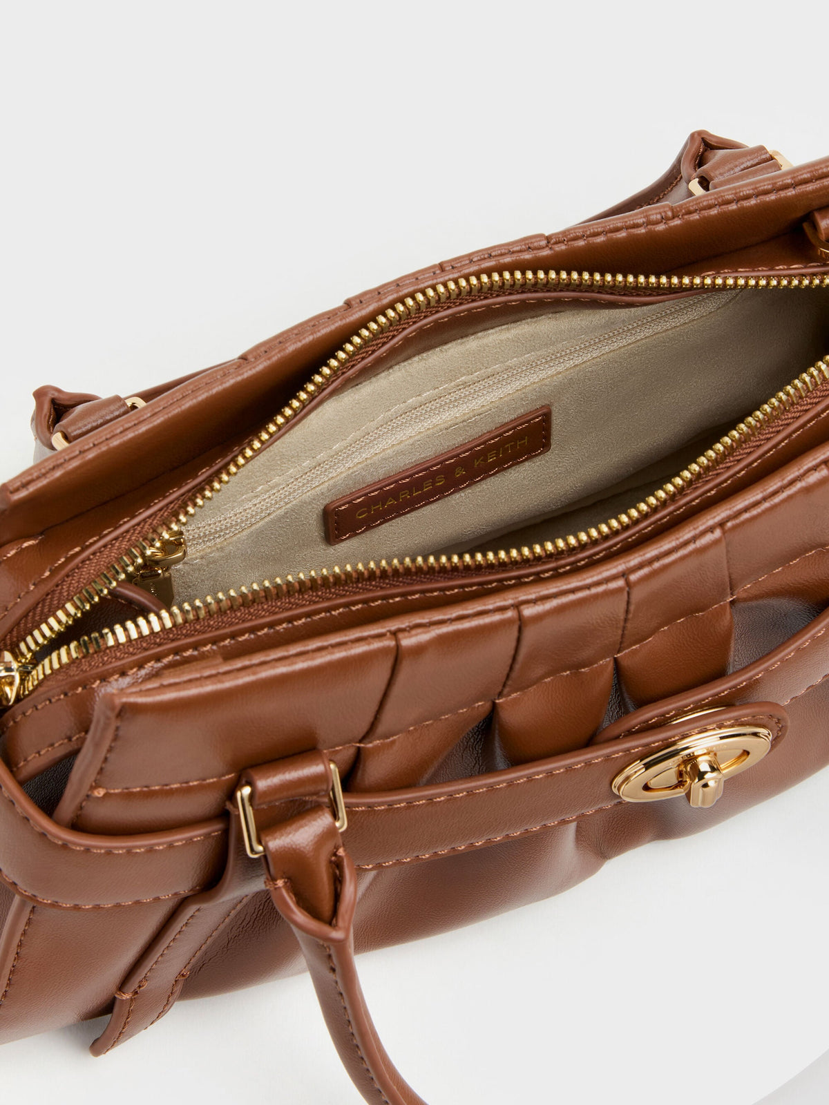 Isolde Belted Ruched Crossbody Bag - Chocolate | CHARLES & KEITH