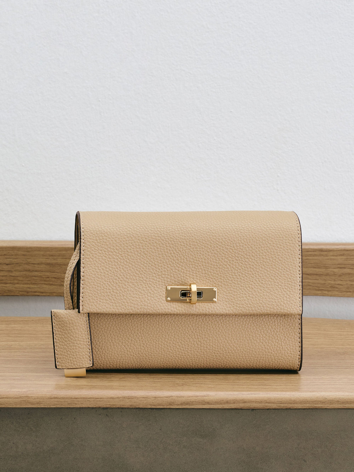 Chance Turn-Lock Crossbody Bag - Nutmeg Beige | CHARLES & KEITH