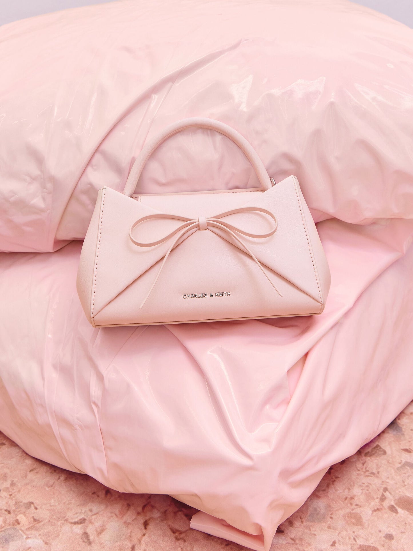 Hazel Bow Panelled Top Handle Bag - Soft Pink | CHARLES & KEITH