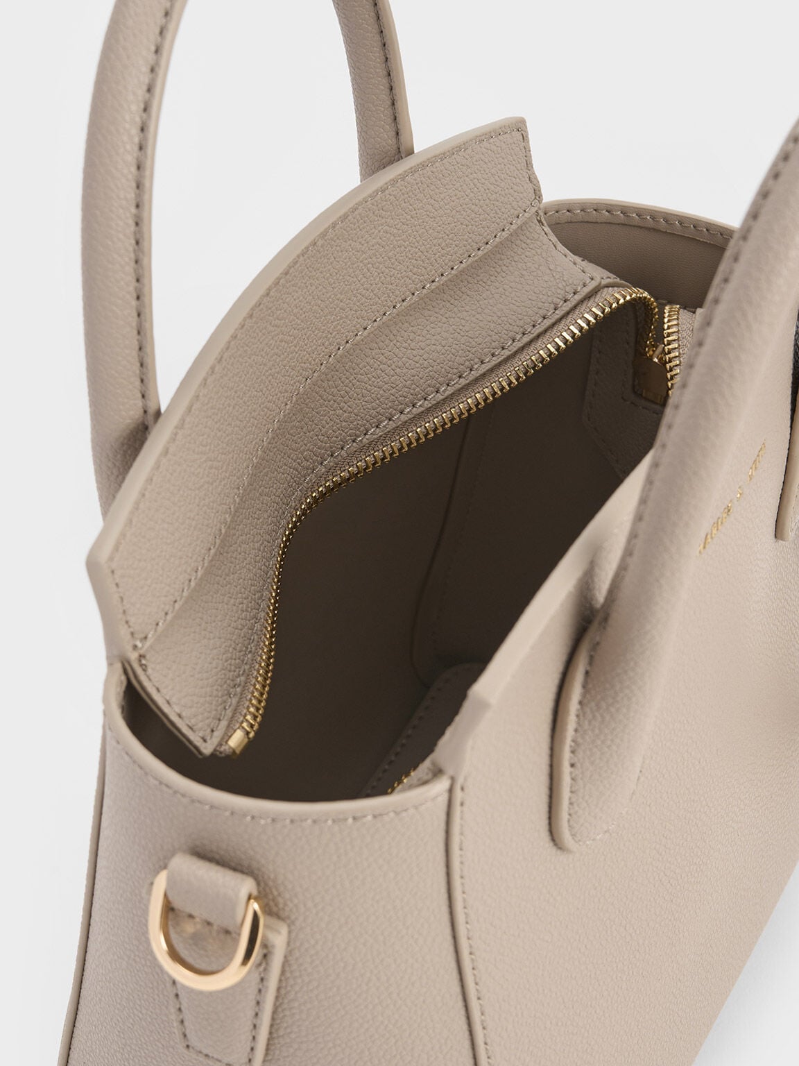 Harper Structured Top Handle Bag - Taupe | CHARLES & KEITH