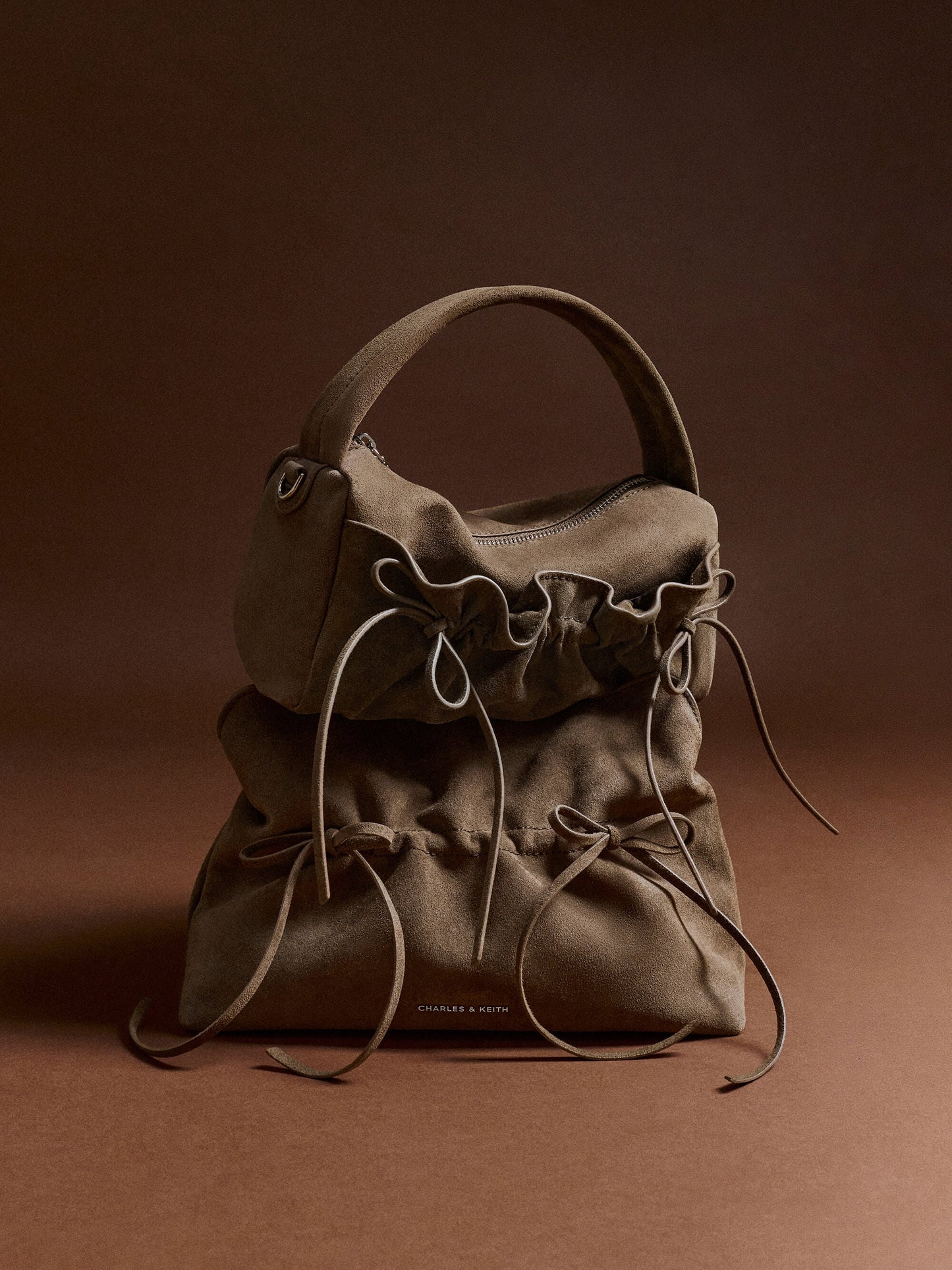 Reese Ruched Bow Top Handle Bag - Stone Grey | CHARLES & KEITH