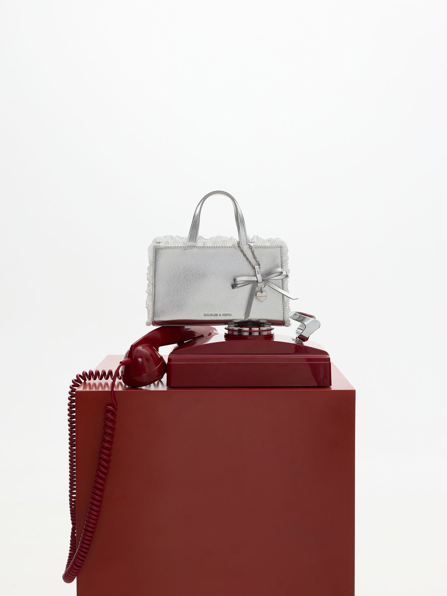 Raina Metallic Lace-Trim Tote Bag - Silver | CHARLES & KEITH