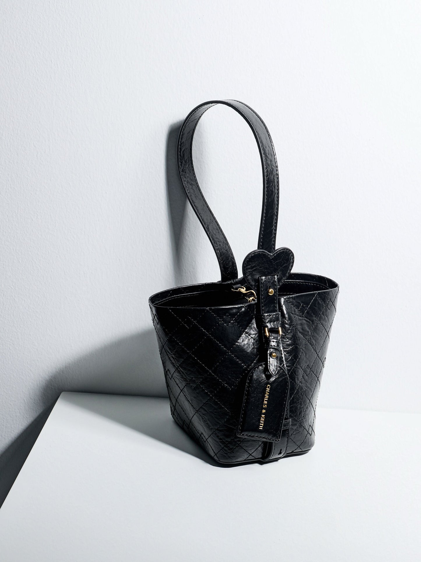 Duo Quilted Chain Bucket Bag - Black | CHARLES & KEITH