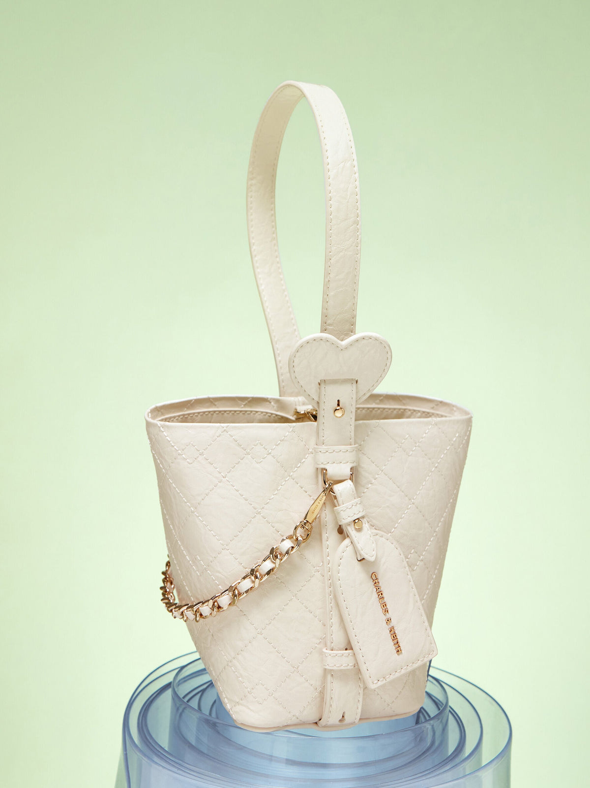 Duo Quilted Chain Bucket Bag - Cream | CHARLES & KEITH