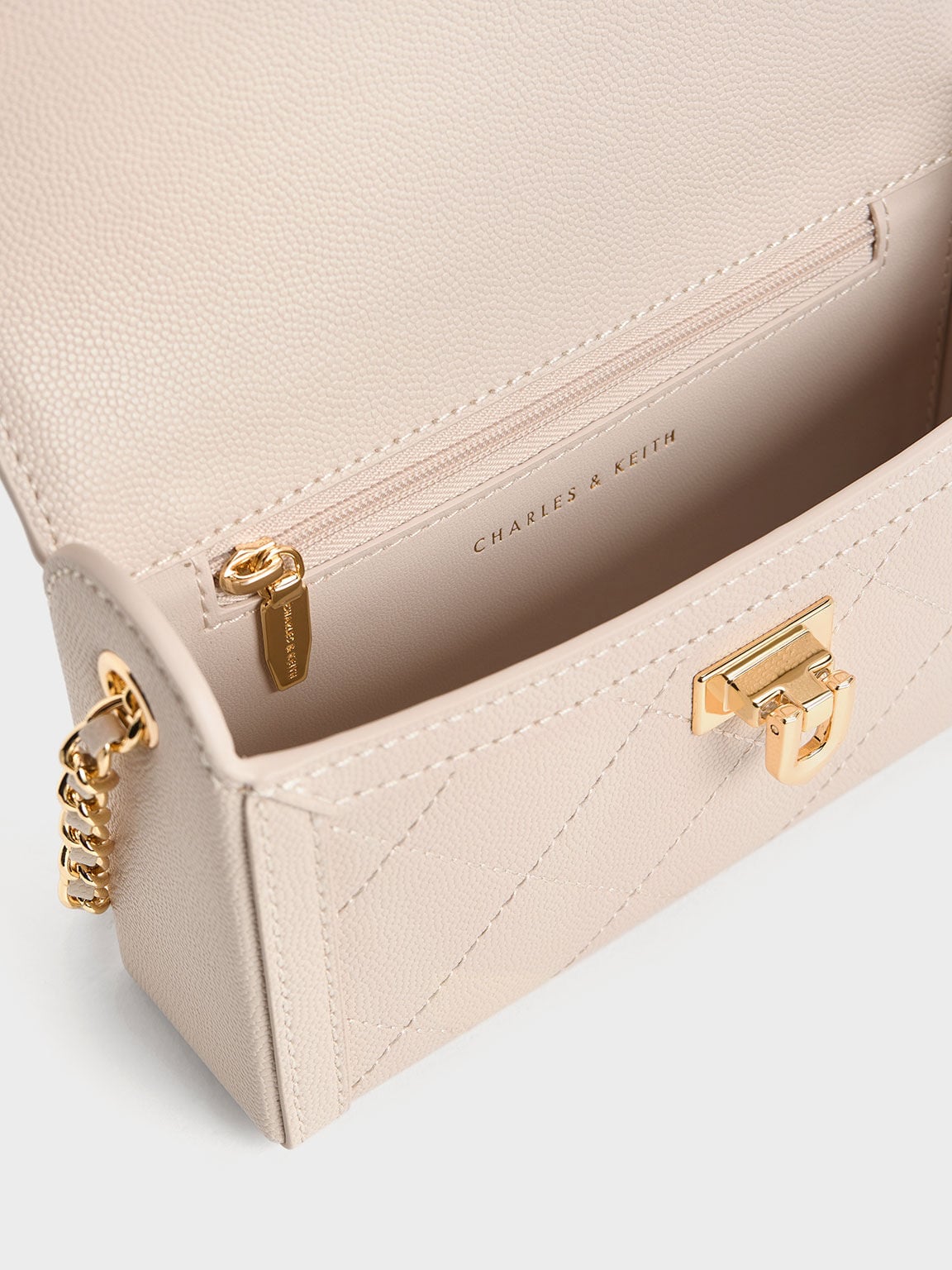 Tallulah Quilted Push-Lock Clutch - Oat | CHARLES & KEITH