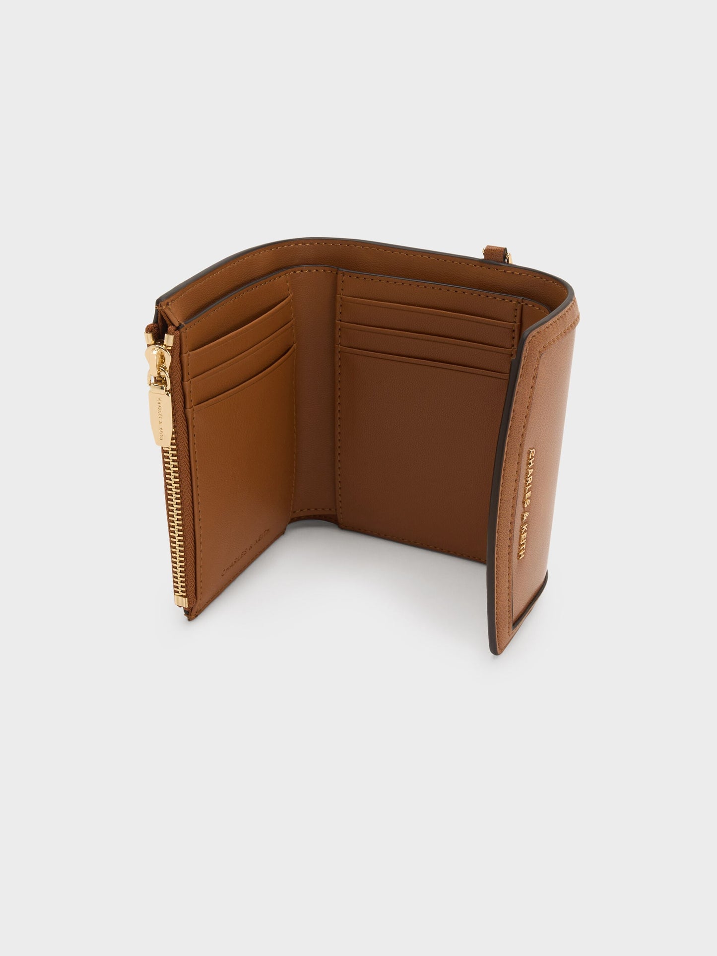Haylen Front-Flap Small Wallet - Distressed Tan | CHARLES & KEITH