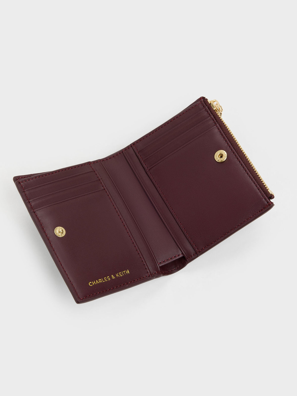 Apolline Textured Top-Zip Wallet - Wineberry Red | CHARLES & KEITH