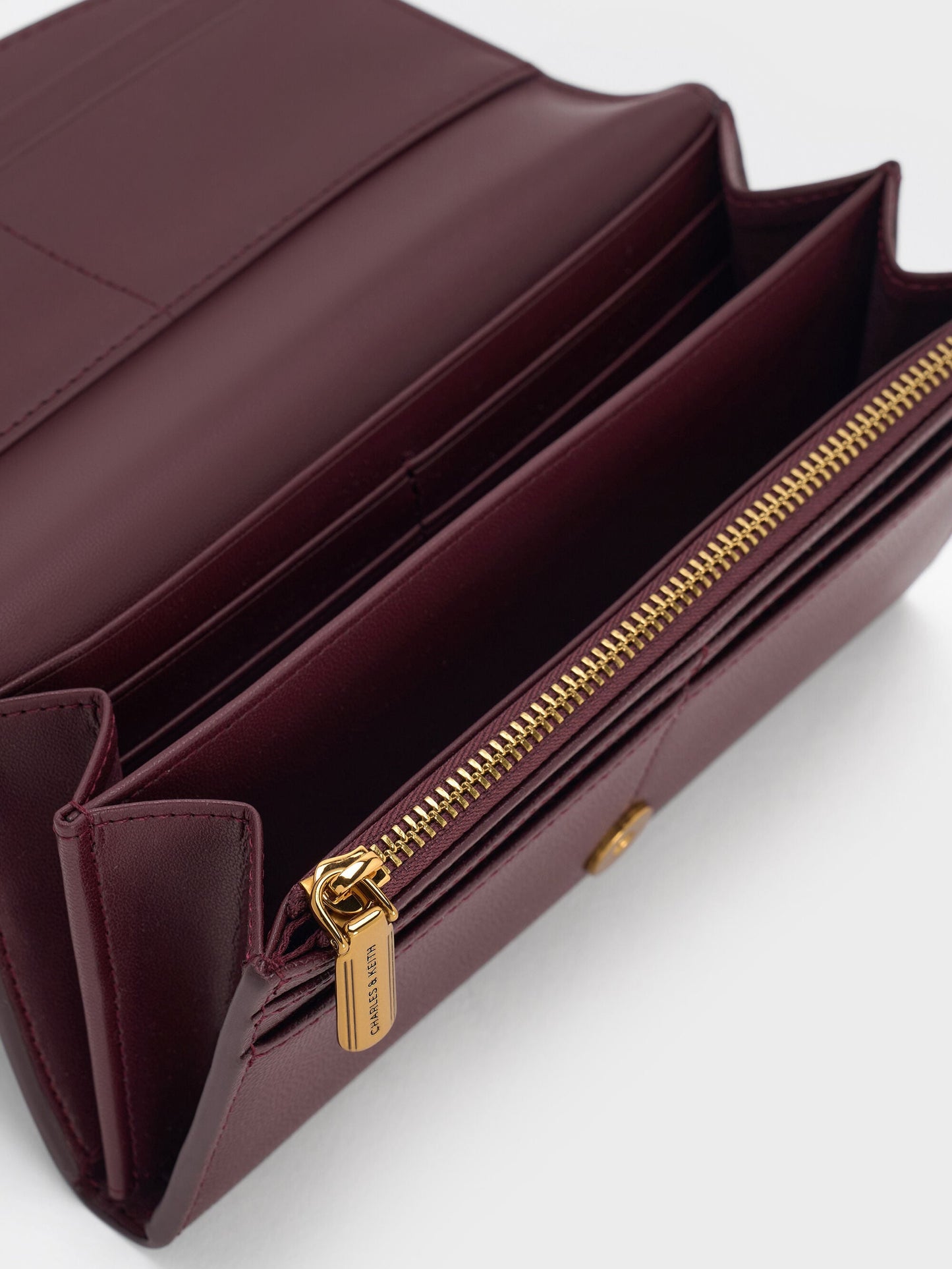 Briony Curved Flap Long Wallet - Wineberry Red | CHARLES & KEITH