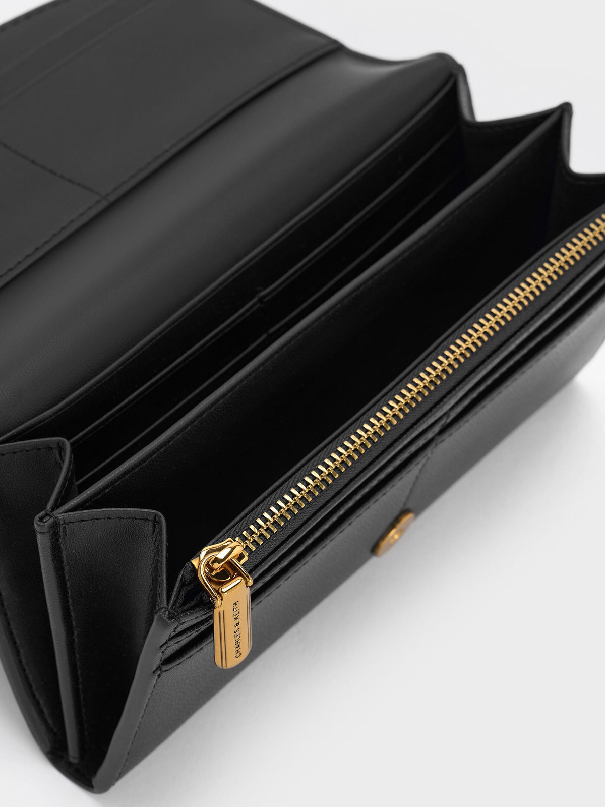Briony Curved Flap Long Wallet - Black | CHARLES & KEITH