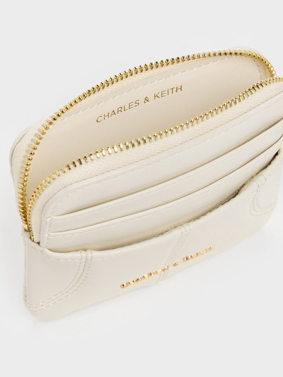 Ciara Top-Zip Card Holder - Cream | CHARLES & KEITH