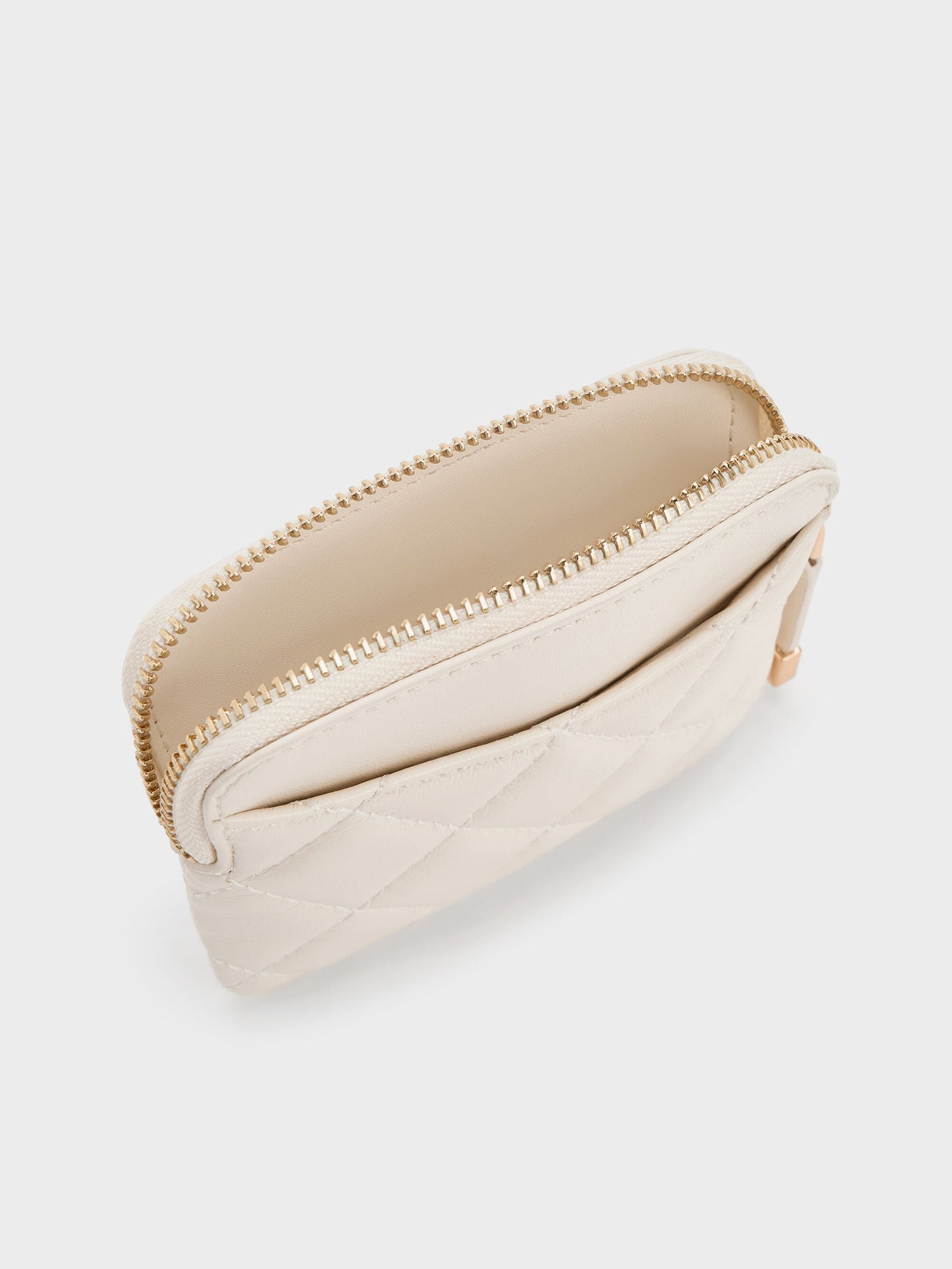 Alva Quilted Top-Zip Card Holder - Cream | CHARLES & KEITH