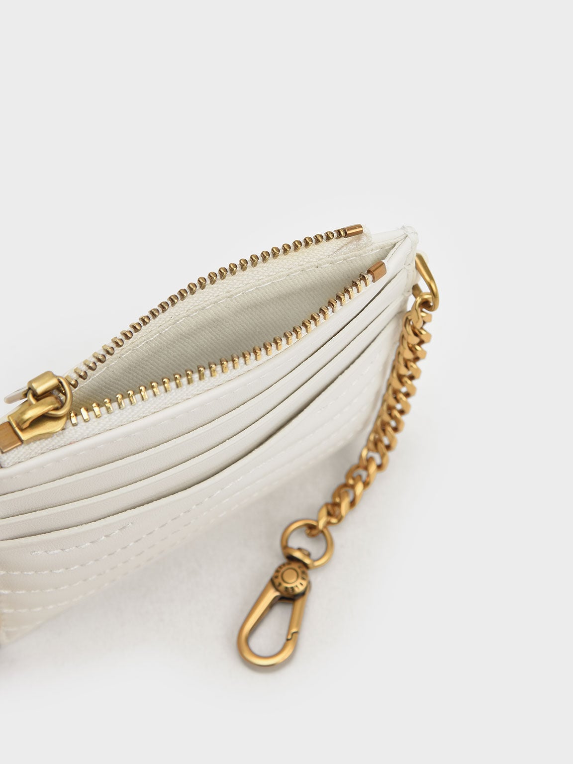 Aubrielle Wavy-Stitch Card Holder - Cream | CHARLES & KEITH