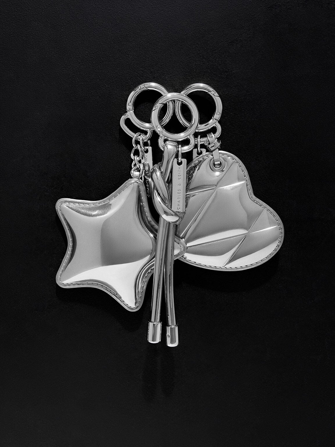 Metallic Heart Quilted Mirror Charm - Silver | CHARLES & KEITH