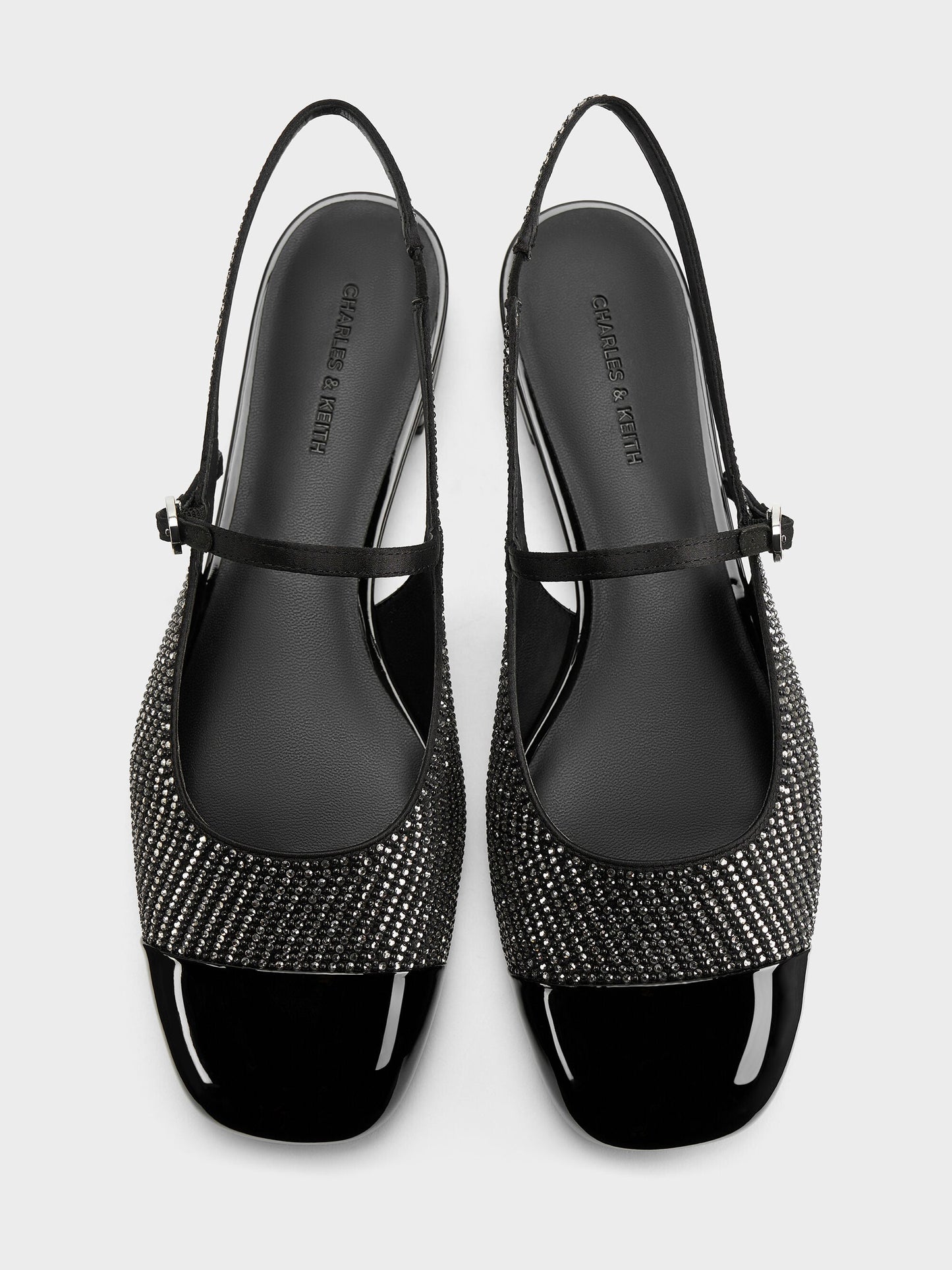 Crystal Cap-Toe Mary Jane Flats - Black Textured | CHARLES & KEITH