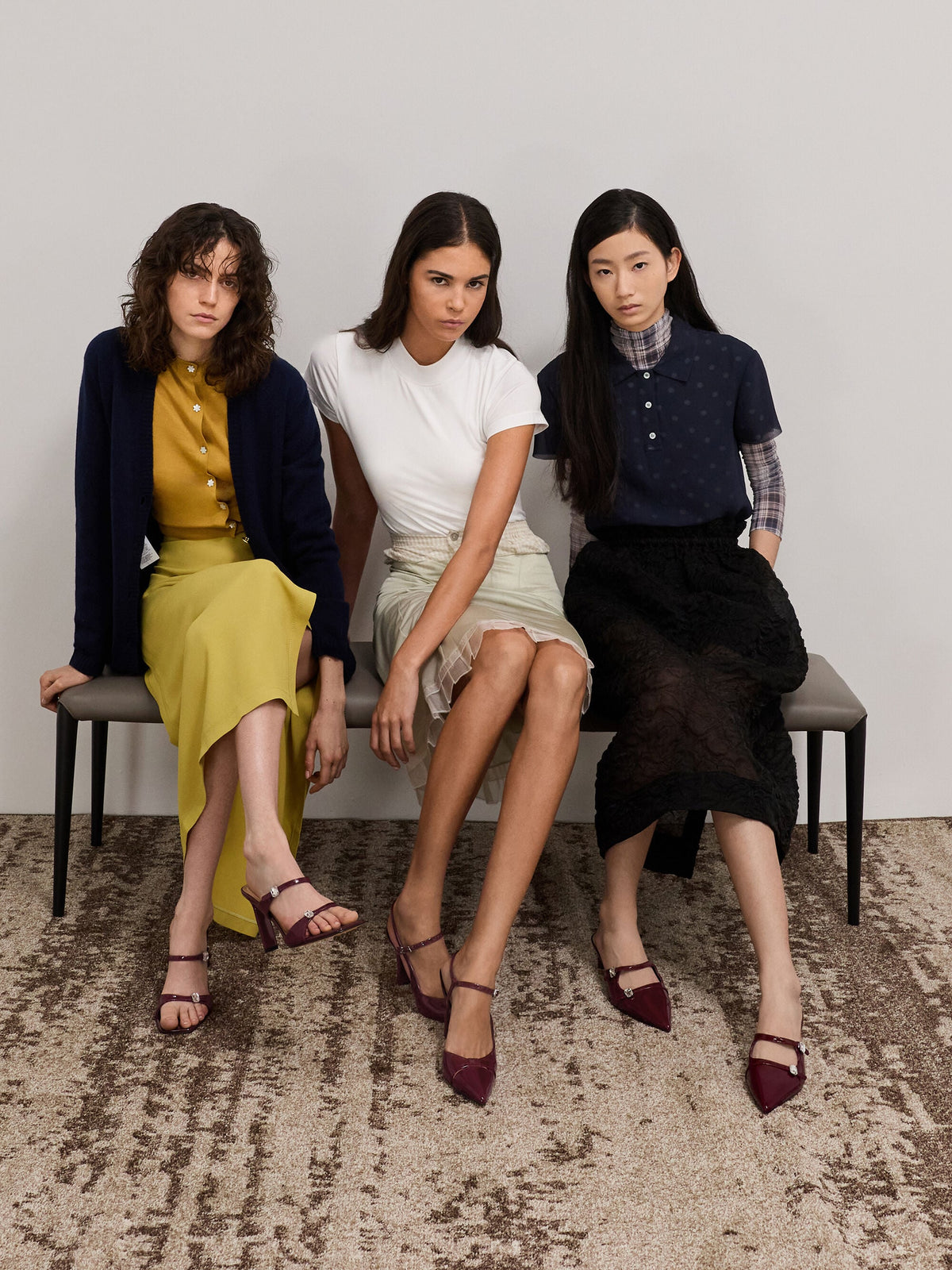 Patent Leather Gem-Buckle Heeled Sandals - Burgundy | CHARLES & KEITH