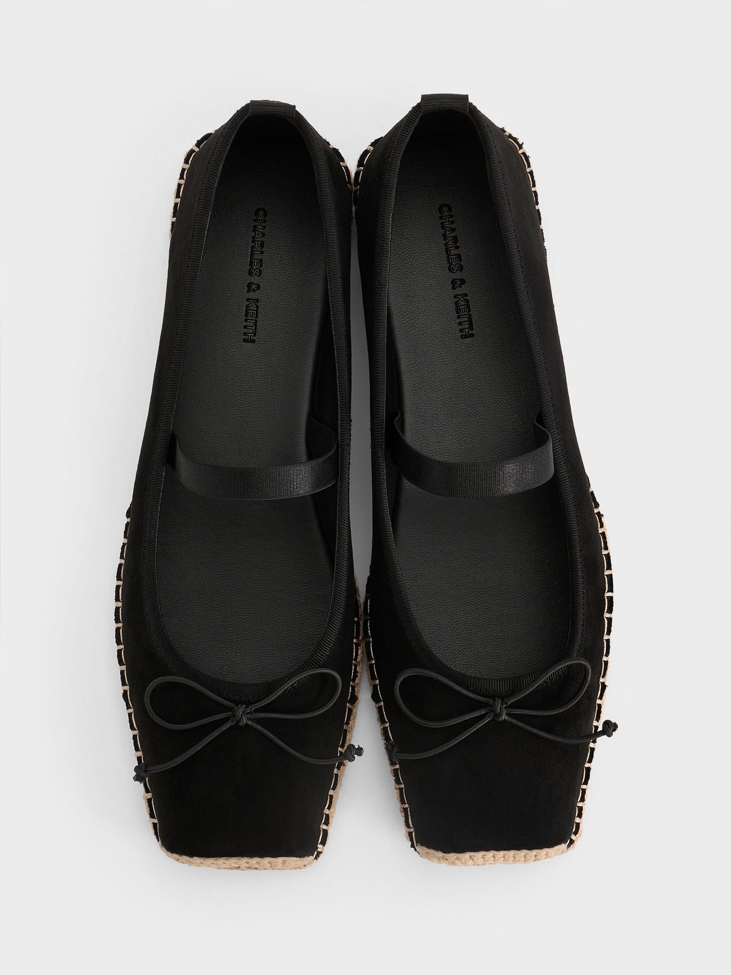 Bernadine Faux Suede Espadrille Flats - Black Textured | CHARLES & KEITH