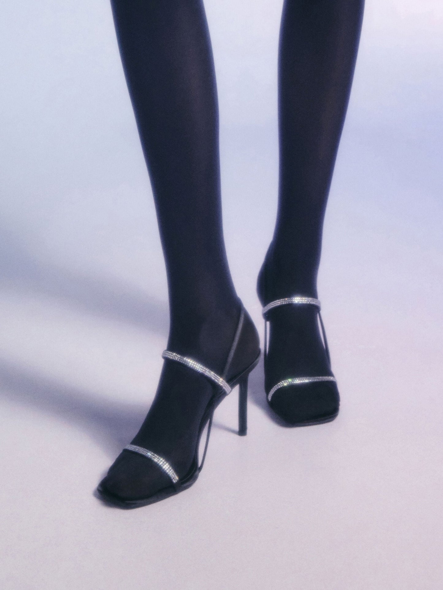 Arona Satin Crystal Stiletto Sandals - Black Textured | CHARLES & KEITH
