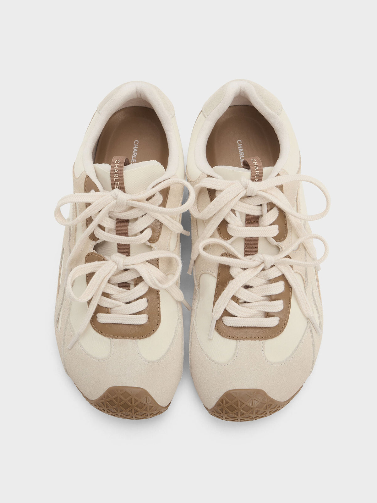 Nylon & Suede Double-Lace Sneakers - Chalk | CHARLES & KEITH