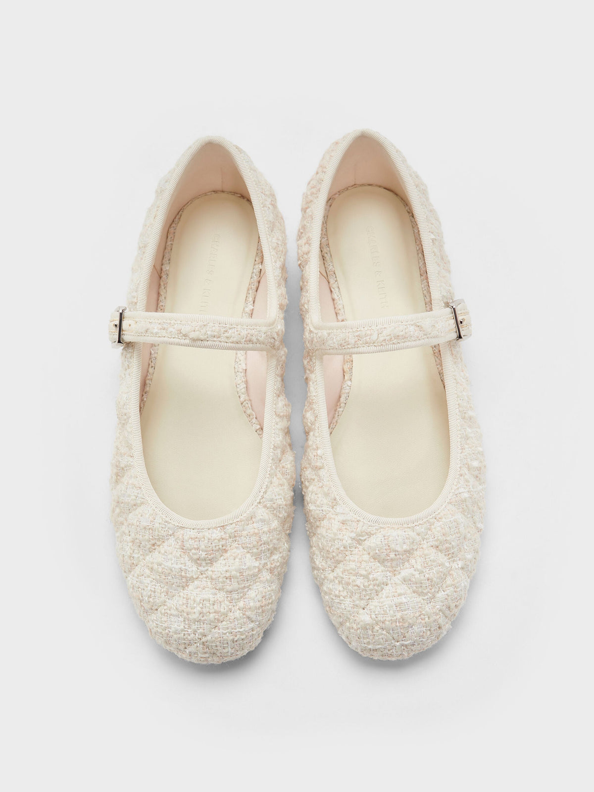 Carmel Tweed Quilted Mary Jane Flats - White | CHARLES & KEITH
