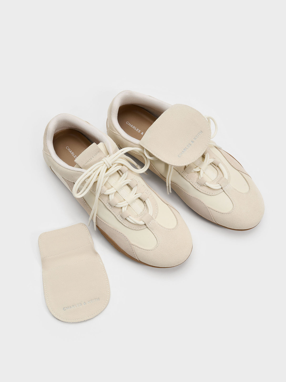 Nylon & Suede Top-Flap Sneakers - Chalk | CHARLES & KEITH