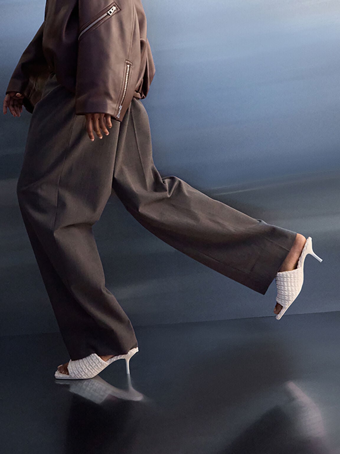 Loren Textured Kitten-Heel Mules - Chalk | CHARLES & KEITH