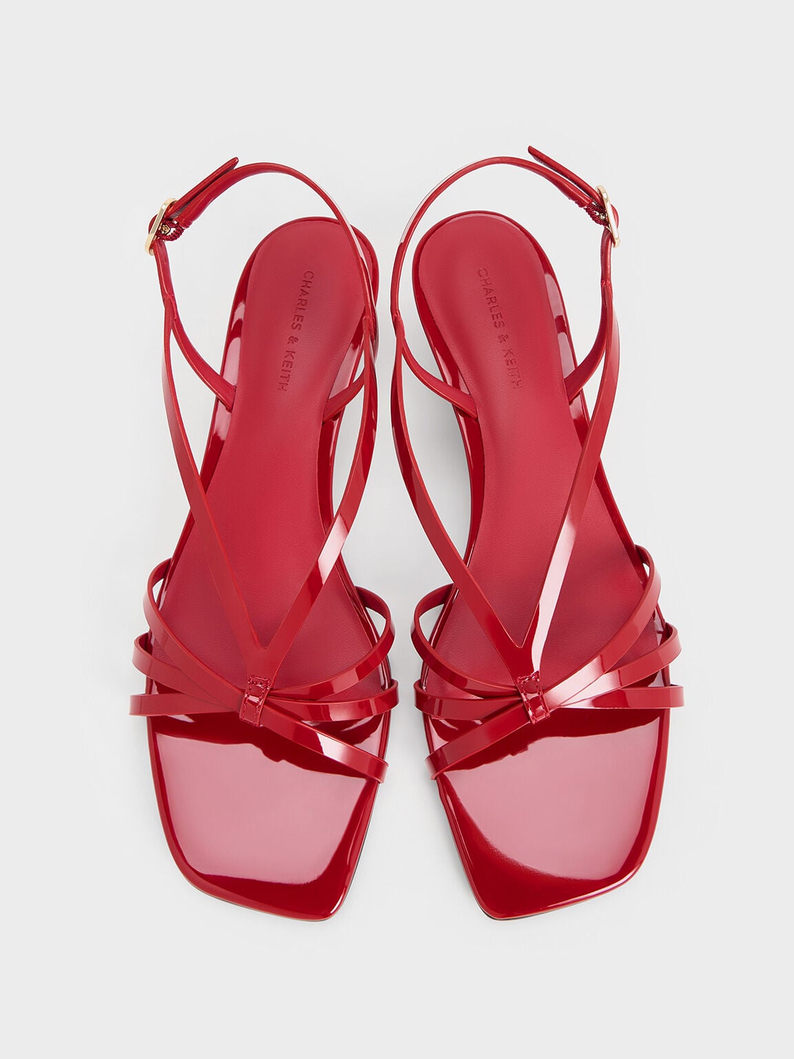 Patent Kitten-Heel Strappy Sandals - Red | CHARLES & KEITH