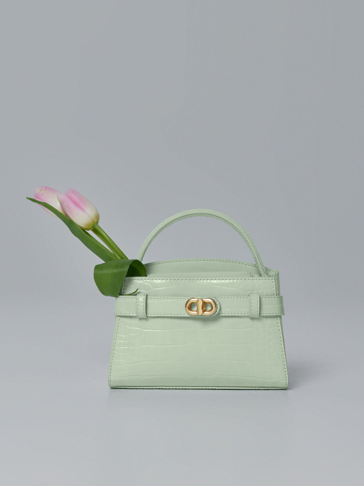 Aubrielle Croc-Effect Belted Top Handle Bag - Mint Green | CHARLES & KEITH