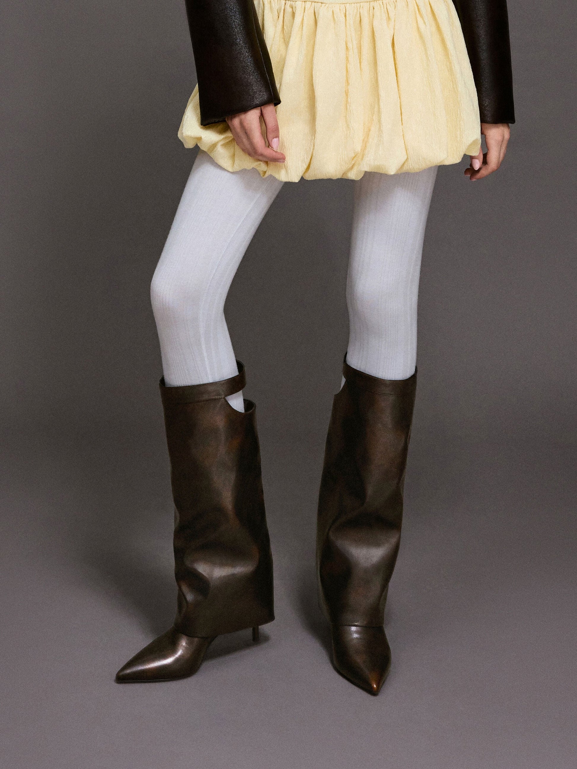 Cut-Out Stiletto Knee-High Boots - Brown | CHARLES & KEITH