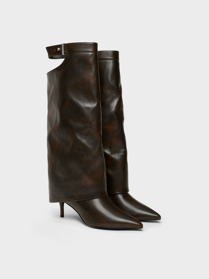 Cut-Out Stiletto Knee-High Boots - Brown | CHARLES & KEITH