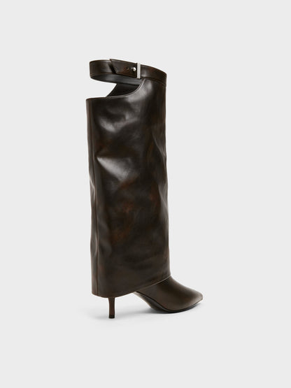 Cut-Out Stiletto Knee-High Boots - Brown | CHARLES & KEITH