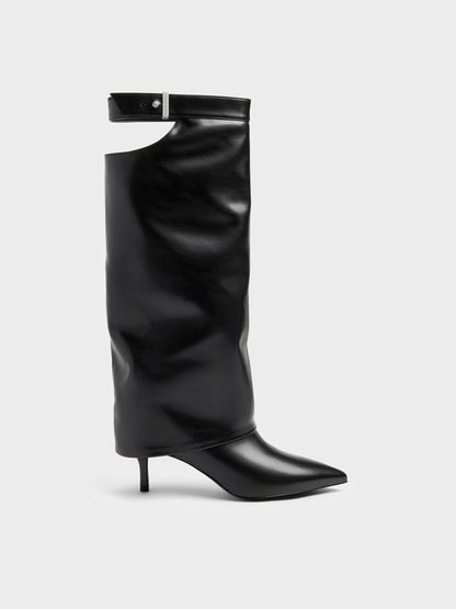 Cut-Out Stiletto Knee-High Boots - Black | CHARLES & KEITH