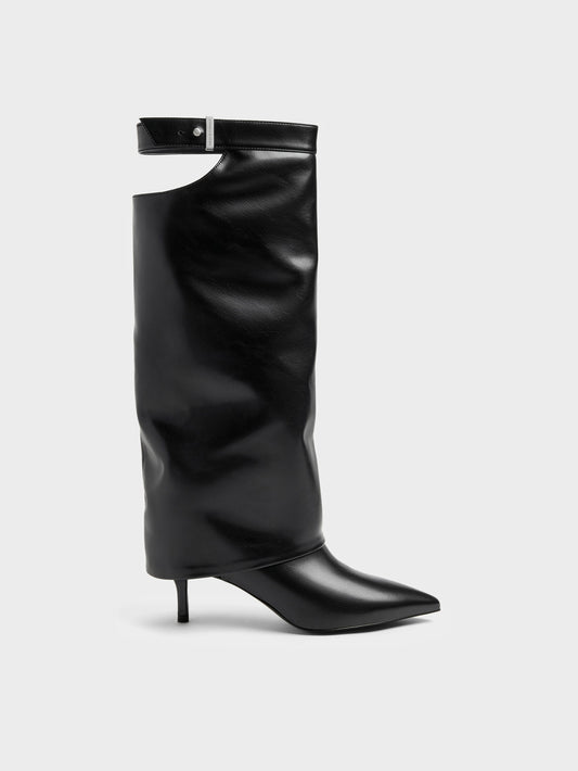 Cut-Out Stiletto Knee-High Boots - Black | CHARLES & KEITH