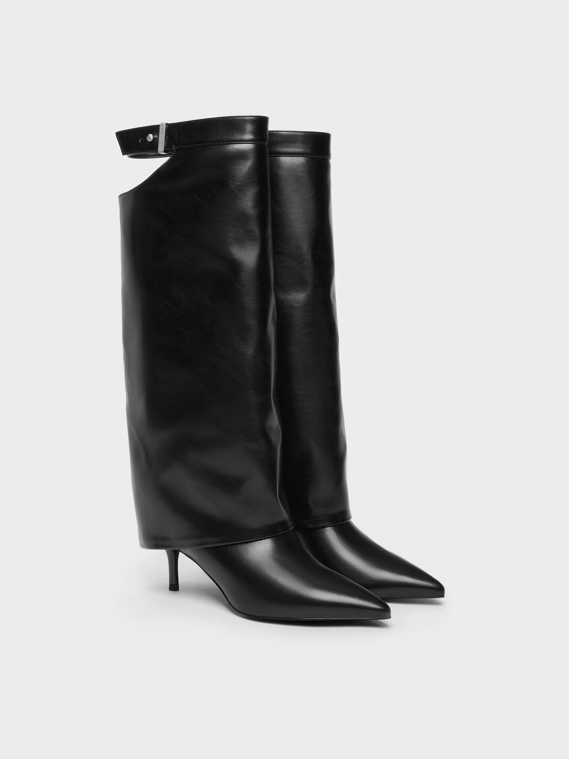 Cut-Out Stiletto Knee-High Boots - Black | CHARLES & KEITH