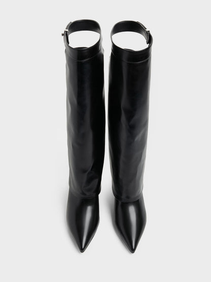 Cut-Out Stiletto Knee-High Boots - Black | CHARLES & KEITH