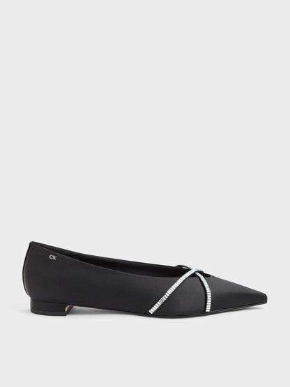 Gem Crossover Ballet Flats - Black Textured | CHARLES & KEITH