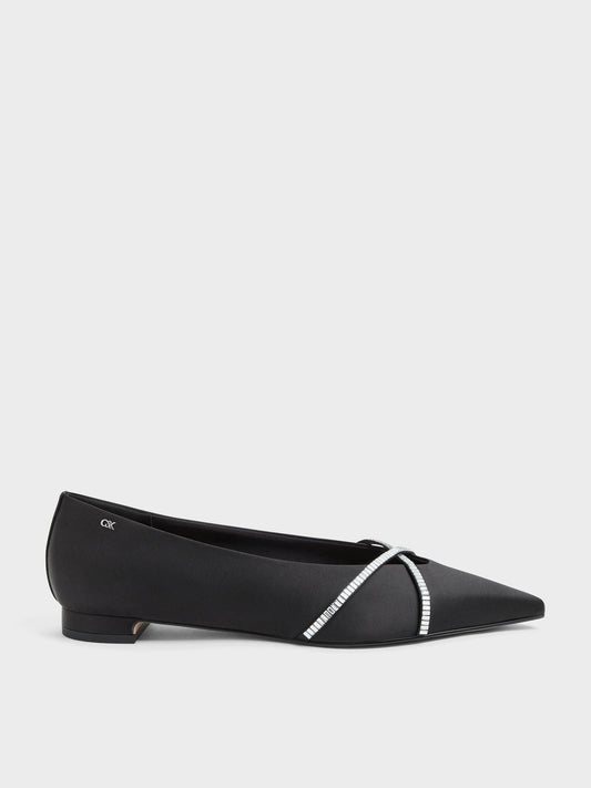Gem Crossover Ballet Flats - Black Textured | CHARLES & KEITH