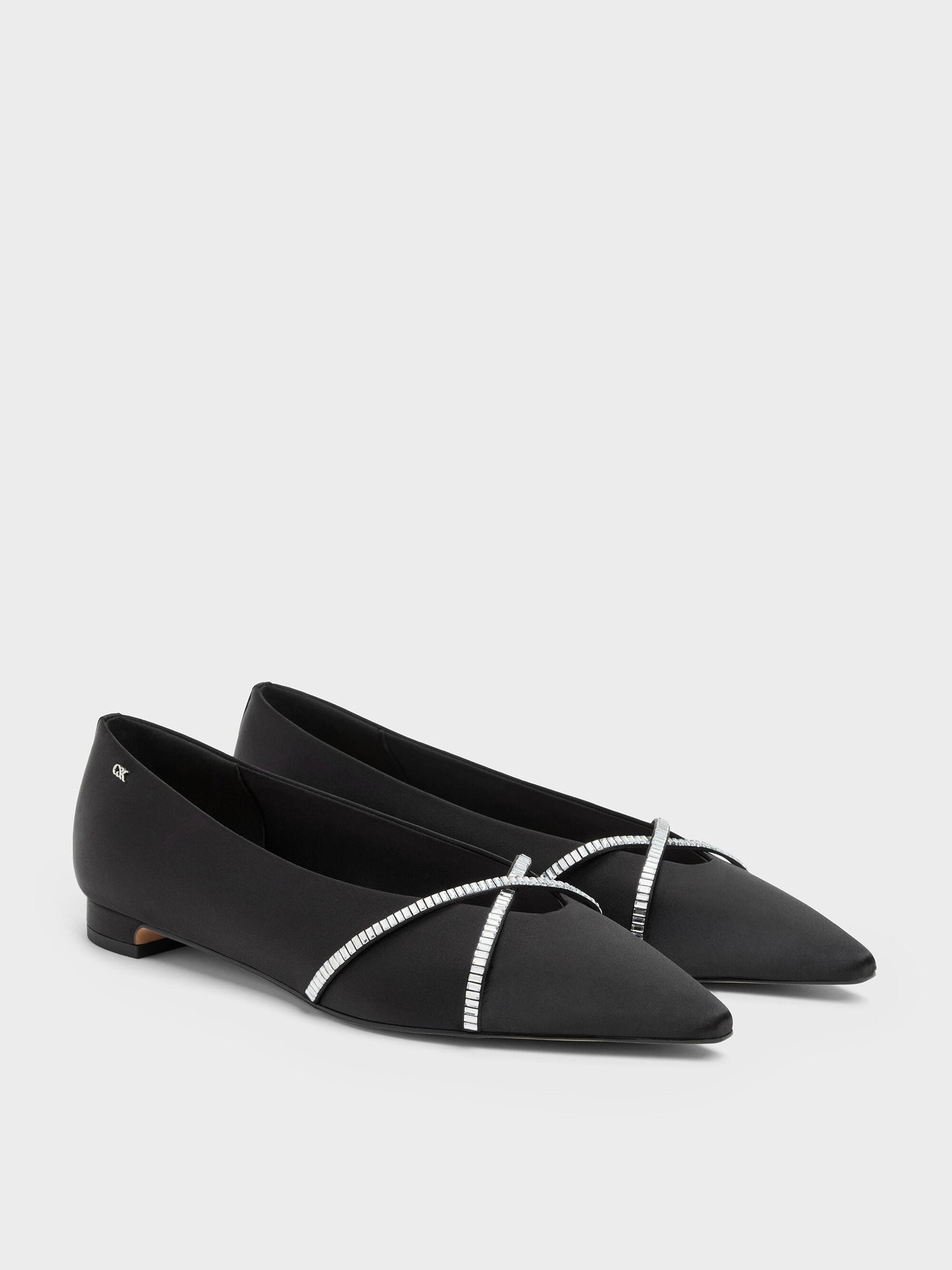 Gem Crossover Ballet Flats - Black Textured | CHARLES & KEITH