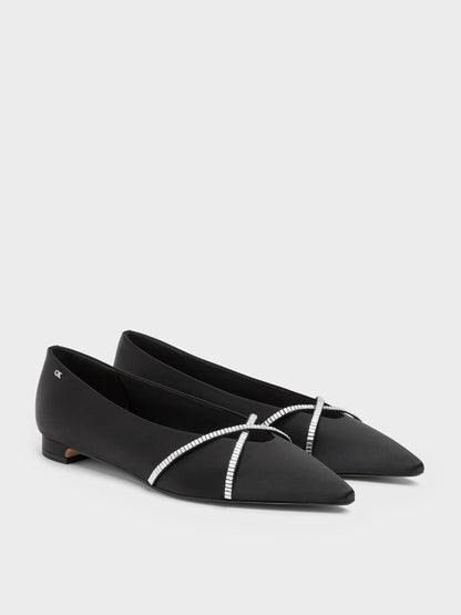 Gem Crossover Ballet Flats - Black Textured | CHARLES & KEITH